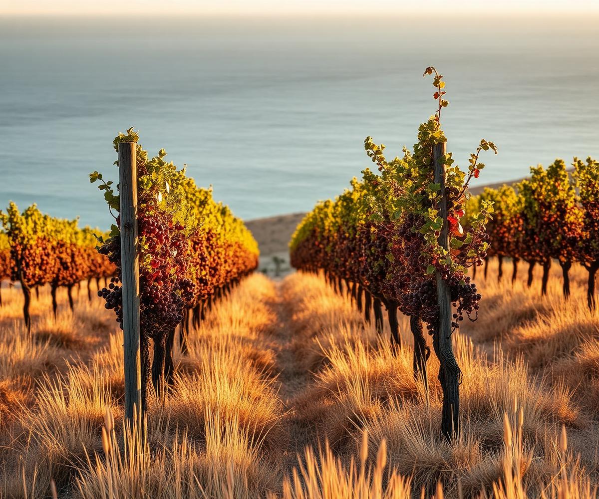 McLaren Vale vines with the sea in the distance
